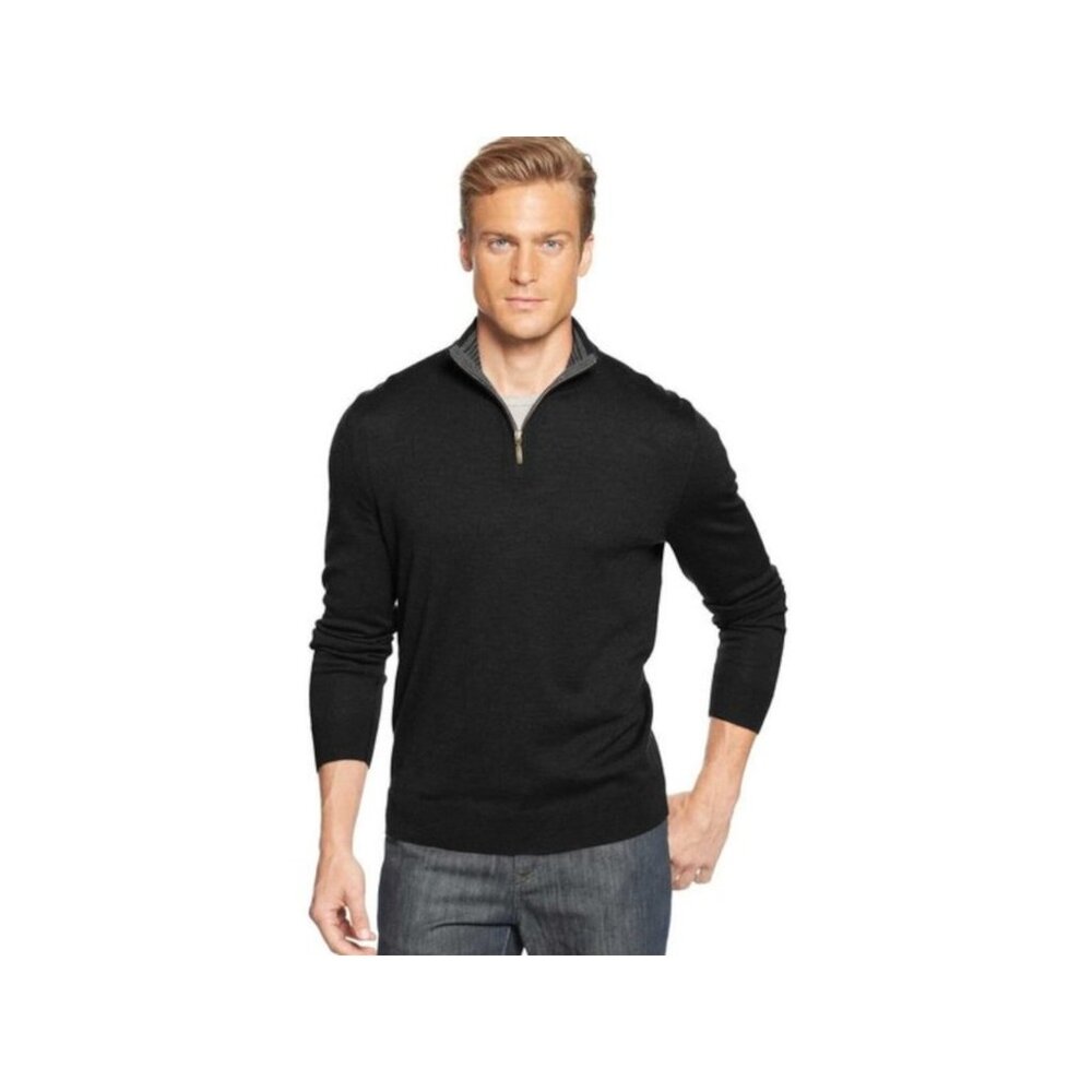 CLUB ROOM Mens Navy Heather Mock Quarter-Zip Pullover Sweater Size XL